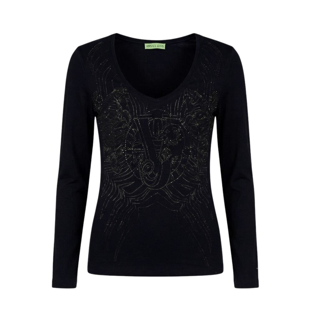 Versace Jeans Black Beaded Long Sleeve Top | Size M